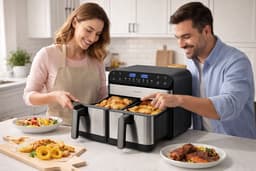 Jurrys Gezins airfryer - Dubbele airfryer - Heteluchtfriteuse - Inclusief Receptenboek - Gezond Koken - 2 Zones - 10L - Zwart — thumbnail 2