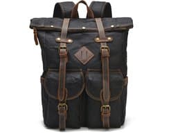 DE LAMASSU® Vintage Canvas Rugzak 45 cm – Unisex Laptop Rugtas 25L – Gewaxed Canvas met Echt Leer – Waterafstotend