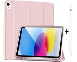 Casemania Stylus en Hoes Geschikt voor Apple iPad 2025 (A16) - Licht Roze - Universeel Stylus Pen - Smart Cover met Pencil Slot Uitsparing
