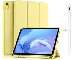 Casemania Stylus en Hoes Geschikt voor Apple iPad 2025 (A16) - Geel - Universeel Stylus Pen - Smart Cover met Pencil Slot Uitsparing