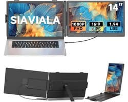 Siaviala KX2 2026 nieuwe 14 inch laptopschermverlenging, monitorverlenger voor laptops van 13-17.3 inch 1080P FHD IPS dubbel laptopschermverlenger met USB-C/HDMI, draagbare monitor voor laptops met plug & play voor Mac