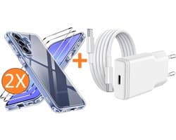 USB C Adapter 20W - USB C Snellader Met 1M USB C Kabel - Hoesje Geschikt voor Samsung Galaxy A57 transparant Anti Shock silicone hoesje met 2x screenprotector- Ntech COMBI-SET