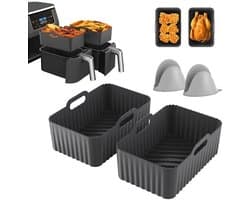 Siliconen bakmat voor airfryer - Rechthoekige siliconen bakmat - Herbruikbaar - Airfryer accessoire - Geschikt voor alle airfryers met dubbele laag en een inhoud van 7,6 tot 10,4 liter