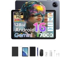 POCKAM P10 TAB - Tablet - 10,1 inch HD 90 Hz IPS - Android 16 - 48 GB RAM (8+40 GB) + 128 GB ROM - 7000 mAh - Quad-Core T310 - Dubbele luidsprekers - Volledige accessoirebundel met toetsenbord en stylus