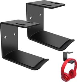 Houder voor hoofdtelefoon - muurbeugel met schroeven en plakband - geschikt voor meerdere apparaten - bureau, muur, tafel - universeel - gaming hoofdtelefoonhouder — thumbnail 1