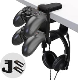 Gaming headset houder voor onder bureau met controller haak in zwart — thumbnail 1