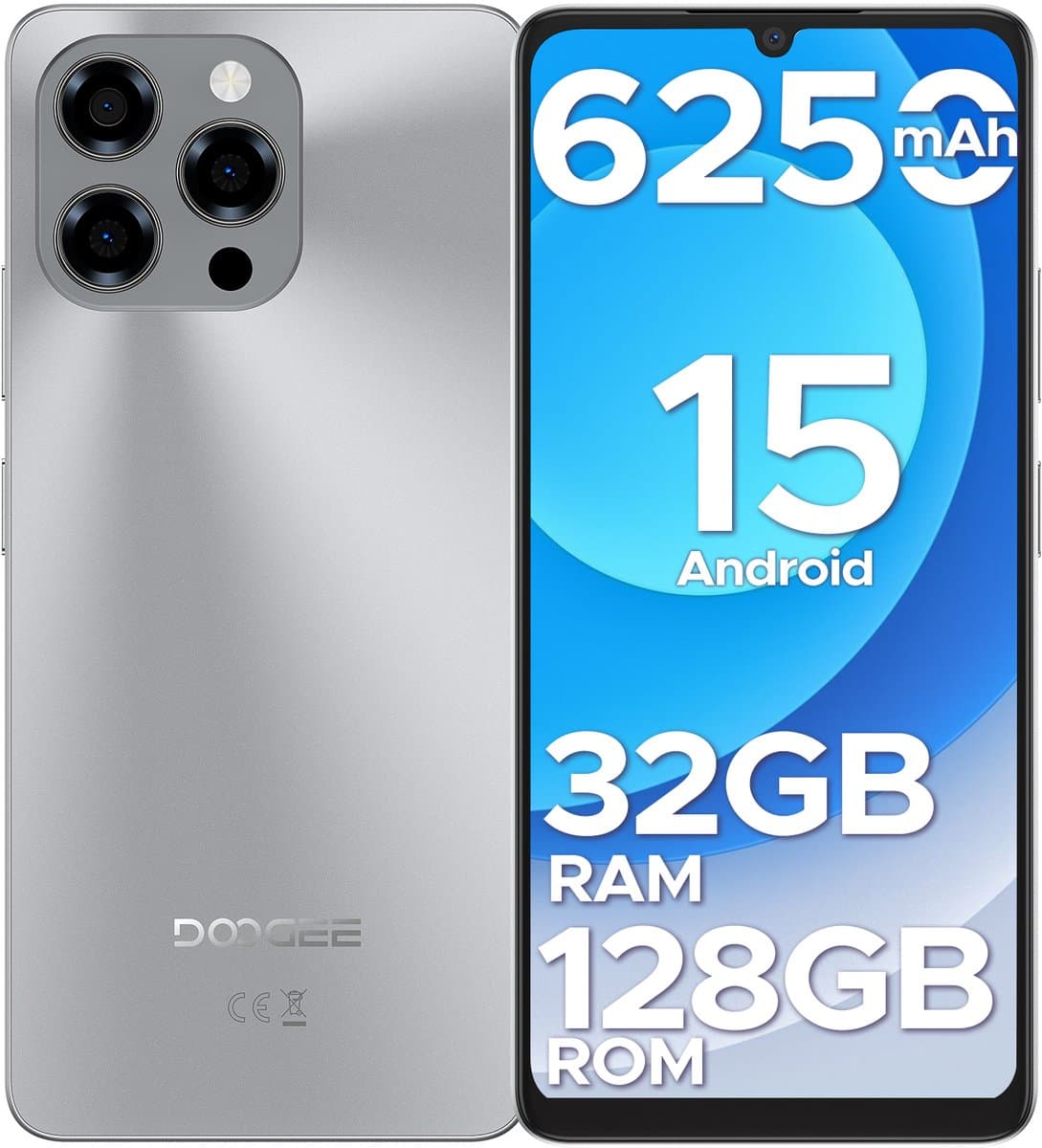 DOOGEE Note 58 4G- Smartphone - 32 GB RAM + 128 GB ROM (2TB/TF) - Android 15 - 6250 mAh - 6,75 Inth 90 Hz - AI-camera 16 MP - Face ID - NFC - GPS - Natuurlijk — afbeelding 1
