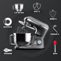 RWB® Deegmachine - Elektrische Deegmixer - Keukenmixer - 6.2L - Mixen en Mengen - Zilver - 43cm x 36cm x 27cm — thumbnail 3