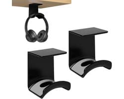 2-delige hoofdtelefoonhouder, standaard voor gaminghoofdtelefoons onder de tafel, hoofdtelefoonhouder met 3M-lijm, antislip en slijtvast, geschikt voor bureaus en computertafels (zwart)