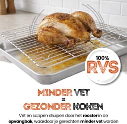 Braadslede met Afkoelrooster 304 RVS - 26,4 x 20,5 x 3 cm – Bakplaat voor Oven, BBQ & Airfryer – Zilver — thumbnail 4