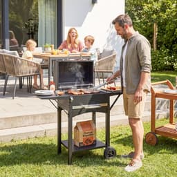 Premie Houtskool Barbecue - Smoker Barbecue - Barbecuegrill - Grillwagen - Houtskoolgrill met 2 Bijzettafels, Groot Grilloppervlak, Deksel, Thermometer, Planken - Verplaatsbaar - BBQ voor buiten, tuin - Zwart — thumbnail 2