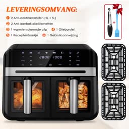 Dubbele Airfryer XXL 10L (2×5L) – 8 Automatische Programma’s – Grote Capaciteit voor 6 Personen – 2500W Krachtig Vermogen – Dual-Zone 2 Manden met SYNC Technologie – Gezond Frituren Zonder Olie – Met Kijkvenster – Zwart — thumbnail 7