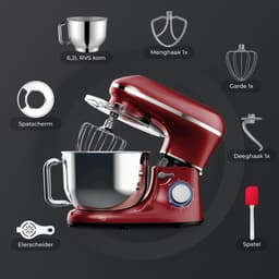Aura® Deegmachine - Elektrische Deegmixer - Keukenmixer - 6.2L - Mixen en Mengen - Rood - 38cm x 24cm x 32cm — thumbnail 3