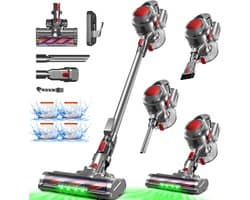 Hiaonyx Steelstofzuiger - Steelstofzuiger Draadloos - 35000pa - borstelloze motor - LED Verlichting - verschillende Opzetstukken - Krachtig - Rood