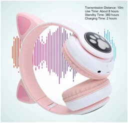 Bluetooth-koptelefoon met kattenoortjes voor meisjes, opvouwbare stereokoptelefoon met ledverlichting. Compatibel met PS4/pc/tablet/tv (roze + wit). — thumbnail 3