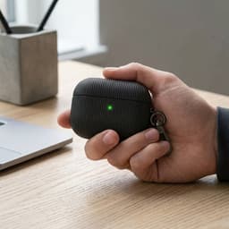 Luxe geribd hoesje voor oordopjes – Vertical Stripe design met sleutelhaak, geschikt voor AirPods Pro 3 (Zwart) — thumbnail 2