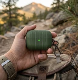 Luxe geribd hoesje voor oordopjes – Vertical Stripe design met sleutelhaak, geschikt voor AirPods Pro 3 (Groen) — thumbnail 5