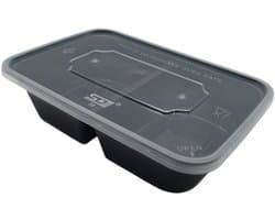 Magnetron bakjes met deksel 2 vak - 50 stuks Mealprep / Maaltijd bakjes - 650ML - Vershoudbakjes - Plastic bakjes - Diepvriesbakjes - Vaatwasbestendig - Zwart - Recyclebaar - Magnetronbakje - Microgolf - Food container with lid