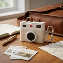 Wit hoesje voor oordopjes unisex in retro camera vorm met karabijnhaak geschikt voor AirPods Pro 2 met reliëf details en compact ontwerp — thumbnail 2