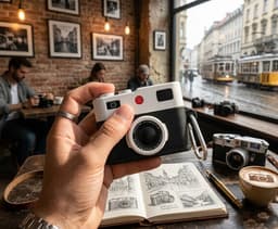 Zwart wit hoesje voor oordopjes unisex in retro camera vorm met karabijnhaak geschikt voor AirPods Pro 3 met reliëf details en compact ontwerp — thumbnail 5