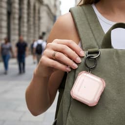 Roze transparant hoesje voor oordopjes met sleutelring – schokbestendige beschermhoes geschikt voor AirPods 4 — thumbnail 4