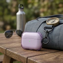 Paars transparant hoesje voor oordopjes met sleutelring – schokbestendige beschermhoes geschikt voor AirPods Pro 3 — thumbnail 3