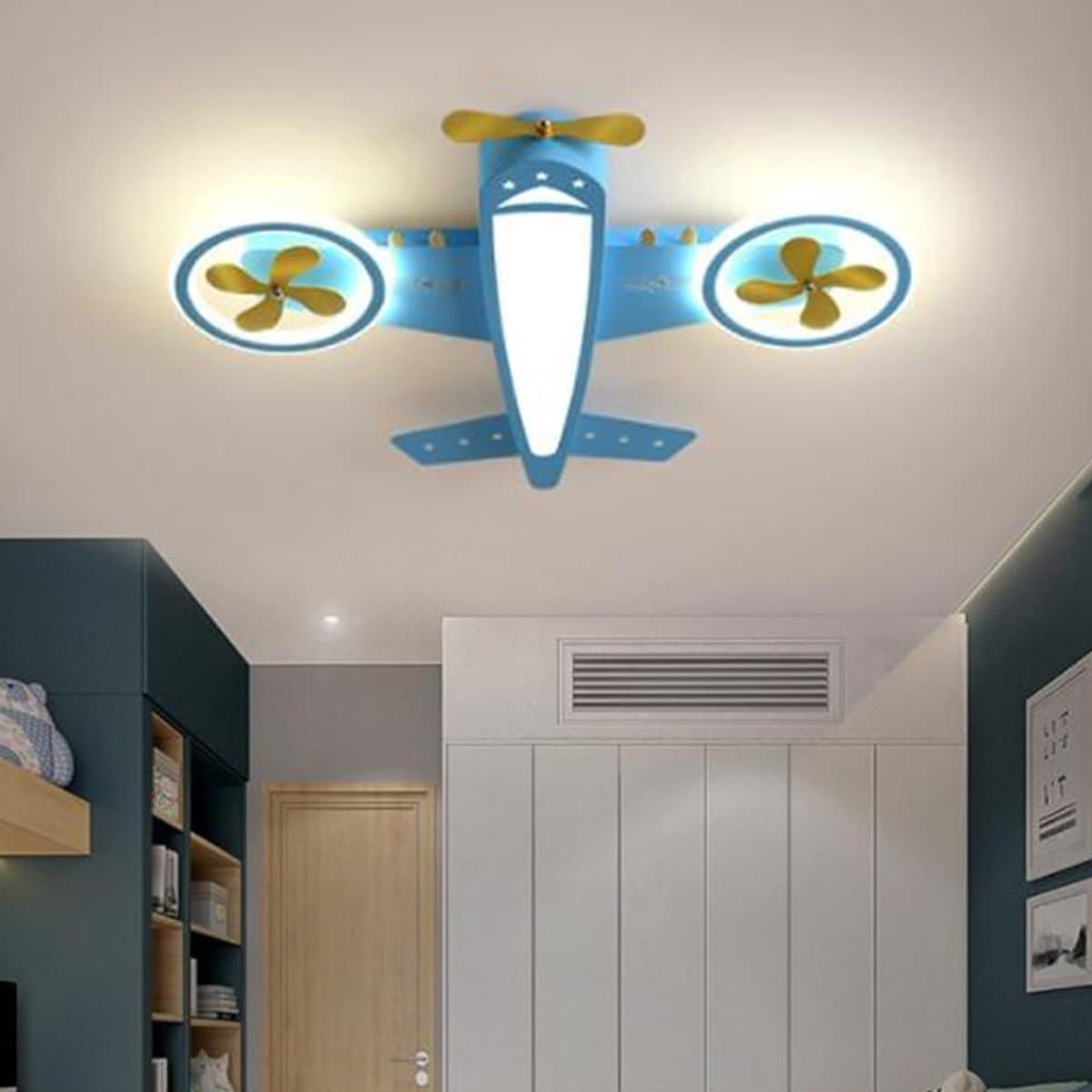 LED Plafondlamp Vliegtuig - Kinderkamerlamp Modern - Sfeervolle Verlichting - Dimbaar Met Afstandsbediening - 75 x 75 x 7 cm — afbeelding 1