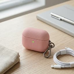 Luxe geribd hoesje voor oordopjes – Vertical Stripe design met sleutelhaak, geschikt voor AirPods 4 (Roze) — thumbnail 3
