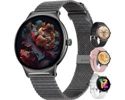 Golden Sound AMOLED Smartwatch Dames - Horloge dames - Stappenteller - Slaapmonitor - Saturatiemeter - 42mm - 4 bandjes - Zwart