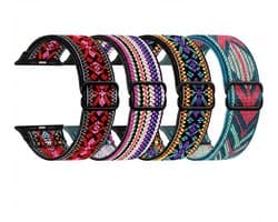 Meerkleurig horloge bandjes set dames heren nylon geweven smartwatch band geschikt voor Apple Watch 42mm (serie 1 / 2 / 3) / 44 mm / 45 mm / 46 mm (serie 10 / 11) / 49 mm (Ultra 1 / 2 / 3) – verstelbare woven band – set van 4 vervangende bandjes