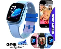 GPSHorlogeKids© - smartwatch kinderen - GPS horloge kind - kleinste model 2026 - kinder smartwatch - 4G videobellen - SOS alarm – veilige zone - klasse tijd - alarm - spatwaterdicht - hartslag - incl. SIM - CURVE blauw