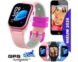 GPSHorlogeKids© - smartwatch kinderen - GPS horloge kind - kleinste model 2026 - kinder smartwatch - 4G videobellen - SOS alarm – veilige zone - klasse tijd - alarm - spatwaterdicht - hartslag - incl. SIM - CURVE roze