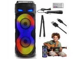 Draadloze Bluetooth Speaker - Draagbare Luidspreker - 16W Bluetooth Party Luidspreker - Zwart - 2x8W Stereo - 8 RGB-lichten & TWS - Met Microfoon & Afstandsbediening