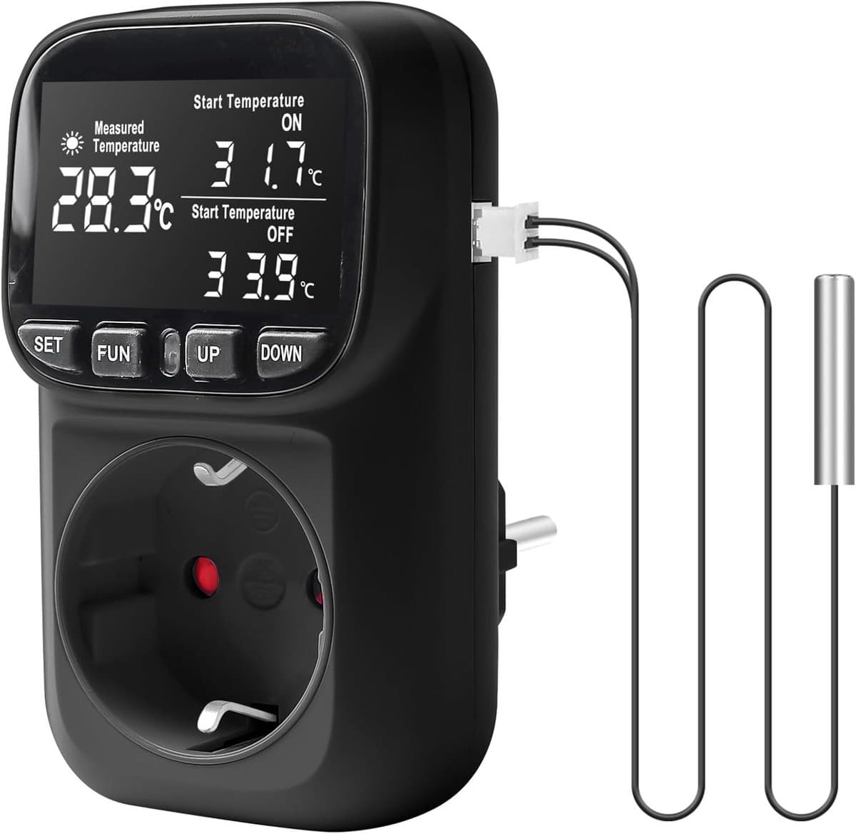 Digitale Thermostaat Stopcontact met Sensor voor Verwarming en Koeling - Temperatuur- en Vochtigheidsregelaar — afbeelding 1