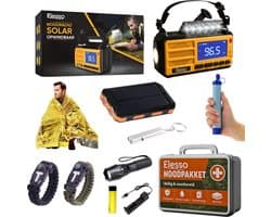Elesso® Noodradio - Compleet Overlevingspakket bij Oorlog, Rampen & Stroomuitval - 10.000mAh Noodradio Solar Opwindbaar en Batterij - 72 uur Survival Kit powerbank - Kamperen & Outdoor