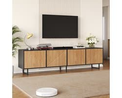 STILVORA Tv Meubel - Lowboard Met 4 Deuren En 4 Opbergvakken - Voor Woonkamer En Grote Televisie Tot 80 Inch - Spaanplaat - Natuurlijk;Zwart - 180x40x50 Cm