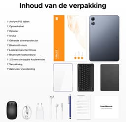 Aorlym P13 - Tablet - Tablets - 48 GB RAM + 128 GB ROM - 13,4 inch 2,4K 120 Hz - Android 16 - Gemini AI - 12000 mAh/18 W - Face ID - Widevine L1 - 13 MP + 8 MP camera - Dubbele luidsprekers - Tablet met toetsenbord en pennenhouder - Grijs — thumbnail 3