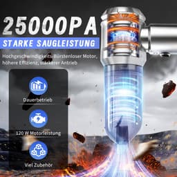 Glitzerlife Handstofzuiger, Accu, Mini-Stofzuiger, Draadloos, 25000 Pa, Handstofzuiger, Sterk, 4-In-1 Autostofzuiger Met Borstelloze Motor, 3 Standen, DraagGlitzerlife -bare Stofzuiger Voor Auto - Zilver-Wit — thumbnail 5
