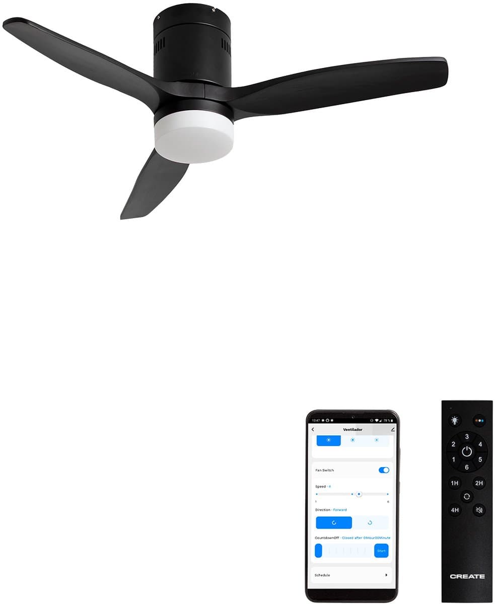 CREATE - Plafondventilator 40W silent (Ø112cm) 100% hout - Met licht LED - Met WiFi + Afstandsbediening - WIND CALM NATURAL WOOD — afbeelding 1