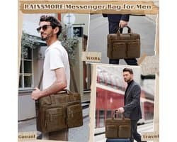 schoudertas - Tas voor Werk Kantoor Zaken - Lederen Computer Laptop Tas 15,6 Inch