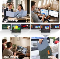 RONN® Professionele Portable Monitor Pro 2024 - Full HD - 13” / 17,4” Tri-Screen - Laptop Scherm Uitbreider - Zilver - ‎35cm x 21cm x 3cm — thumbnail 2