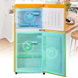 LUMÈ STORE Koelkast en Vriezer - Minikoelkast 60L - Trendy - Minibar - Dubbele deur - LED-verlichting - Koelkast 22L - Geel — thumbnail 3