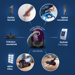 Philips Performer Compact 3000 Series XD3100/06 - Stofzuiger met Zak - Paars - + 2 Extra Mondstukken — thumbnail 6