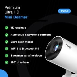 Thingy® Ultra Mini Beamer - 4K Ondersteuning - Projector - WiFi 6 & Bluetooth 5.4 - Beamer - Inclusief Hdmi Kabel, Extra Lange Voedingskabel & Batterijen - Geschikt voor IOS en Android - USB-C - Home Cinema — thumbnail 2