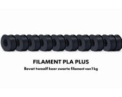 12x 1KG Zwarte Filament PLA+ 3D Printer Filament 1.75mm – Hoogwaardig 3D Printing Filament, Extra Sterk en Flexibel, Anti-Warp, Glanzend, Compatibel met FDM Printers, Print Zonder Problemen