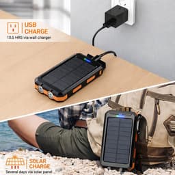 Noodradio Solar Opwindbaar en Batterij - Noodpakket - Draagbare Survival Radio - Inclusief 10.000 mAh Solar Powerbank - Powerbank Zonneenergie - Bouwradio - Zaklamp - Rood — thumbnail 2