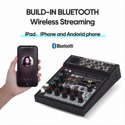 Bn4 mini 5 Kanalen Dj Mixing Console Met Geluidskaart 48V Fantoom Power Bluetooth Pc Voor Opname — thumbnail 4