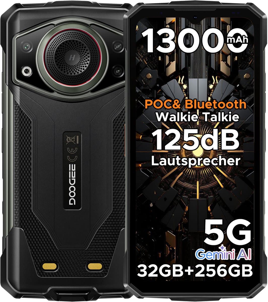 DOOGEE Fire 7 Ultra 5G - AI Outdoor telefoon - Robuuste smartphone - 32 GB RAM + 256 GB ROM (2 TB) - 13000 mAh - 125 dB luidspreker - POC & BT walkietalkie - Gemini AI - NFC - OTG - GPS - SOS - Grijs — afbeelding 1
