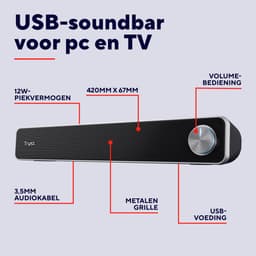 Trust Arys Soundbar - PC Soundbar – Soundbar voor pc – USB Soundbar – 2.0 Kanaals – 12 W – Zwart — thumbnail 3