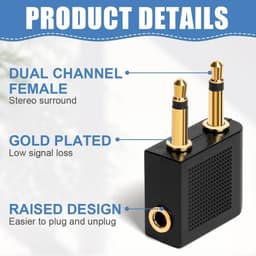 Twee vliegtuighoofdtelefoonadapters - 3,5 mm hoofdtelefoonaansluiting - verguld, universeel - geschikt voor multimediasystemen — thumbnail 3